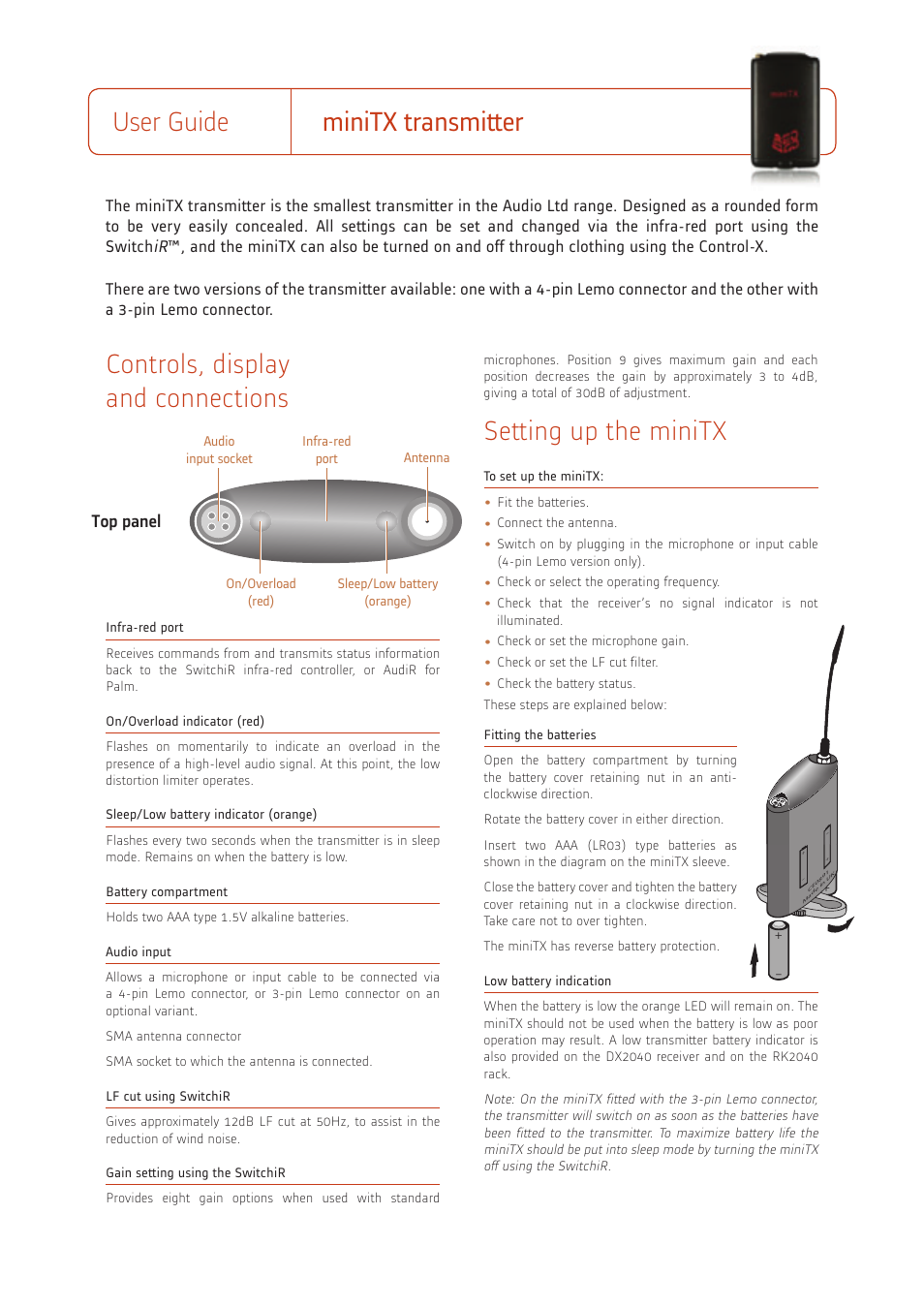 Audio miniTX User Manual | 5 pages