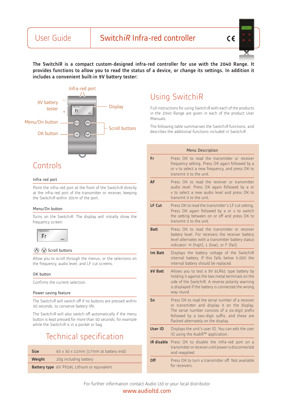 Audio SwitchiR User Manual | 1 page