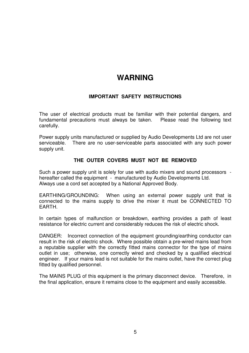 Warning | Audio Developments AD256 User Manual | Page 6 / 29