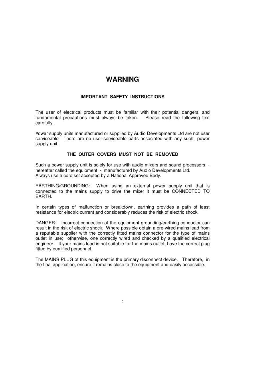 Warning | Audio Developments AD144 User Manual | Page 6 / 46