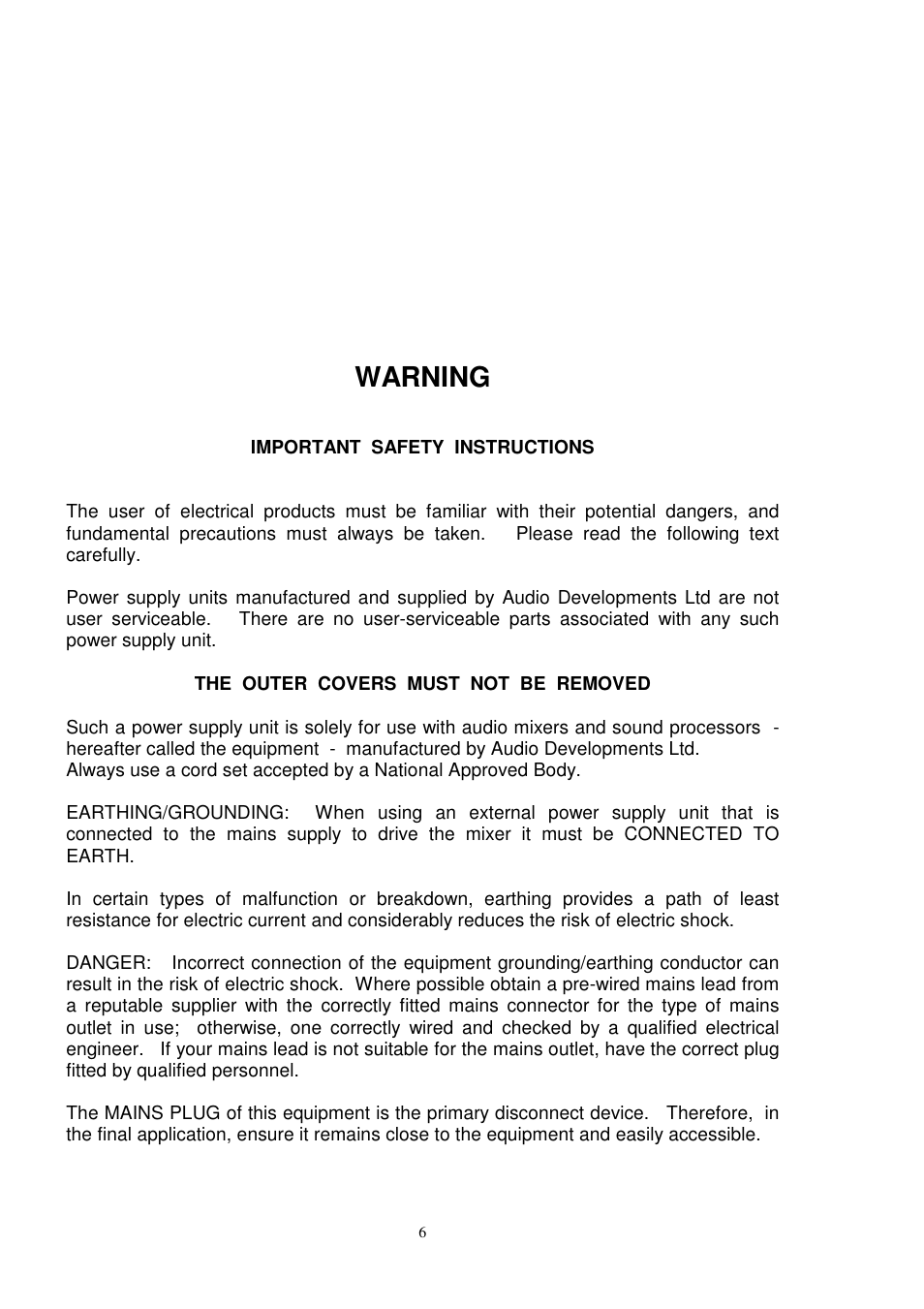 Warning | Audio Developments AD149 User Manual | Page 7 / 80