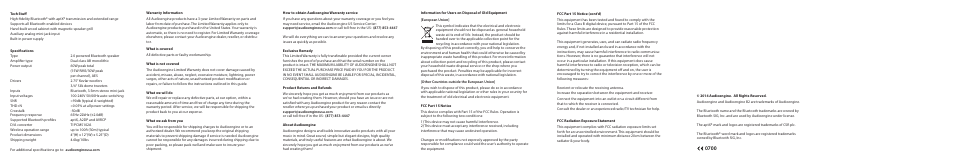 AudioEngine B2 BLUETOOTH SPEAKER User Manual | Page 2 / 2