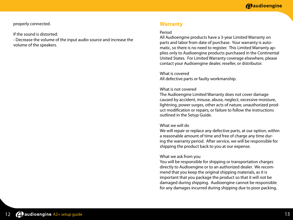 Warranty | AudioEngine A2+ POWERED DESKTOP SPEAKERS User Manual | Page 8 / 11