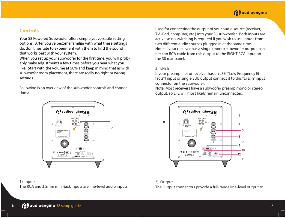 Controls | AudioEngine S8 POWERED SUBWOOFER User Manual | Page 5 / 13