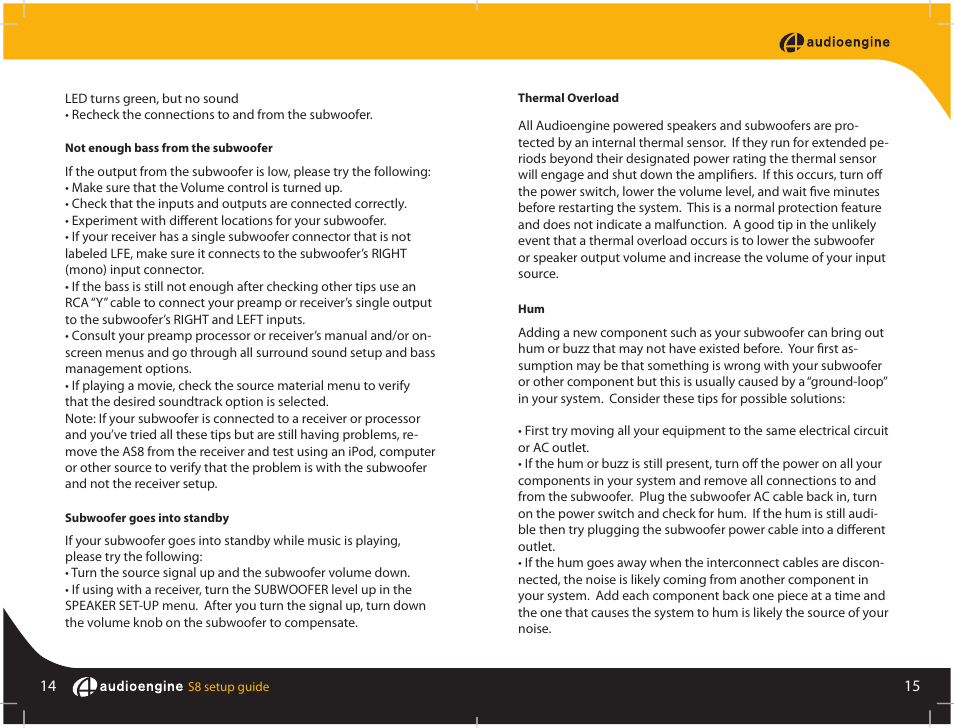 AudioEngine S8 POWERED SUBWOOFER User Manual | Page 9 / 13