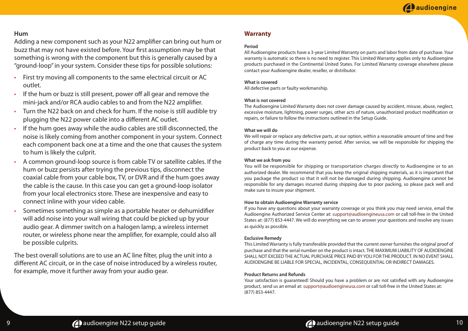N22 p9-10 | AudioEngine N22 DESKTOP AUDIO AMPLIFIER User Manual | Page 7 / 8