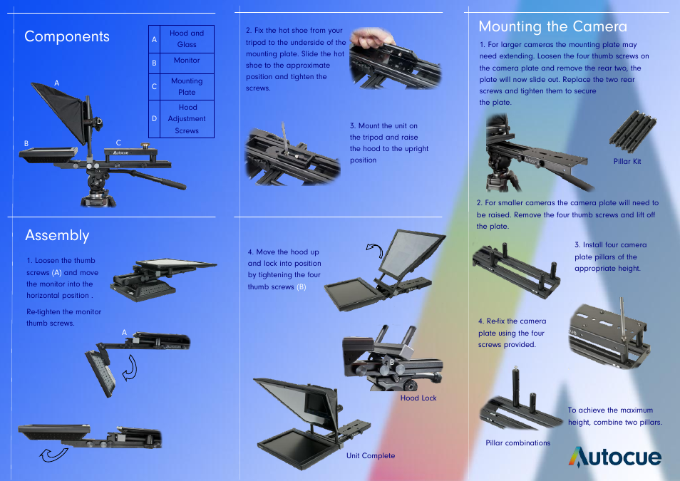 Assembly, Components, Mounting the camera | Autocue SSP10 Portable User Manual | Page 2 / 2