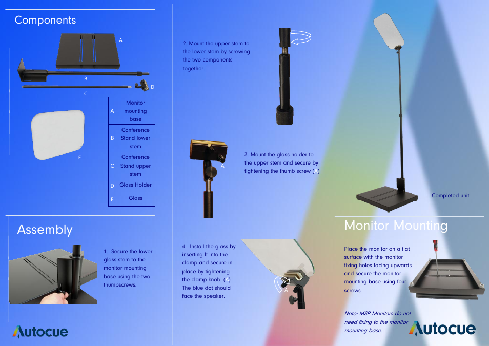 Assembly, Monitor mounting, Components | Autocue Conference System User Manual | Page 2 / 2
