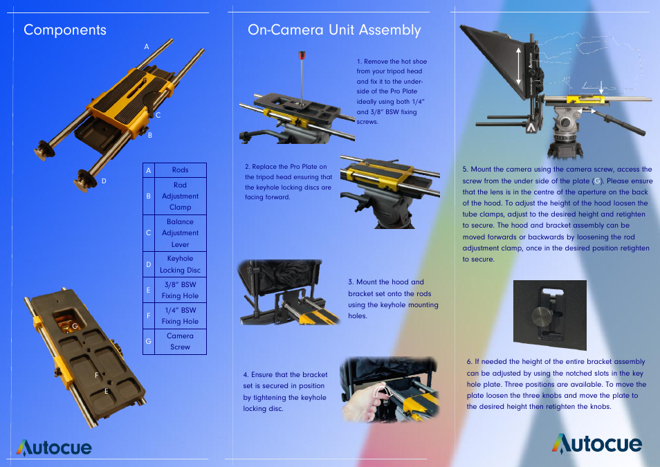 On-camera unit assembly, Components | Autocue MSP12 Master Series Teleprompter User Manual | Page 2 / 2