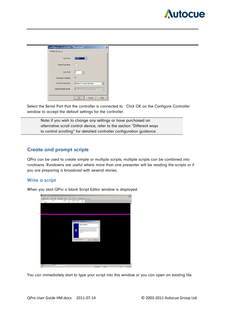 Create and prompt scripts, Write a script | Autocue QPro User Guide User Manual | Page 10 / 51