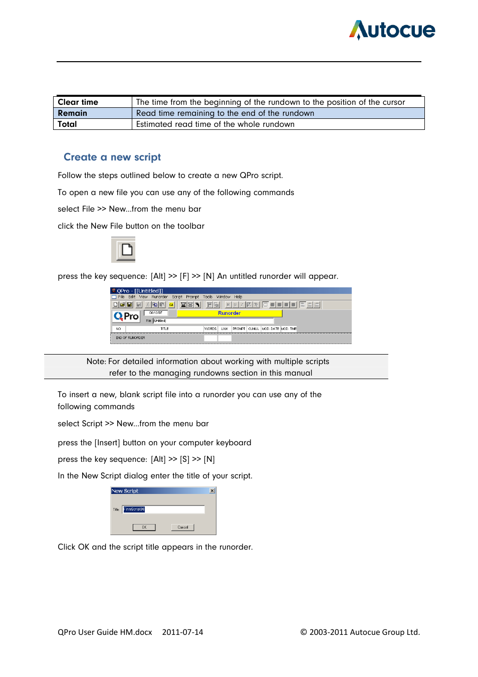 Create a new script | Autocue QPro User Guide User Manual | Page 14 / 51