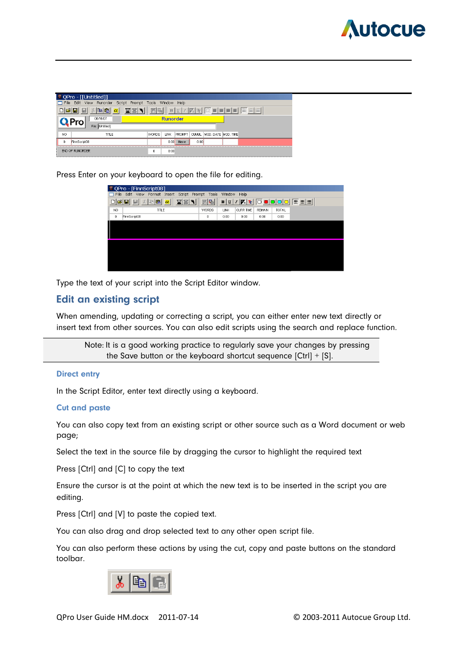 Edit an existing script | Autocue QPro User Guide User Manual | Page 15 / 51