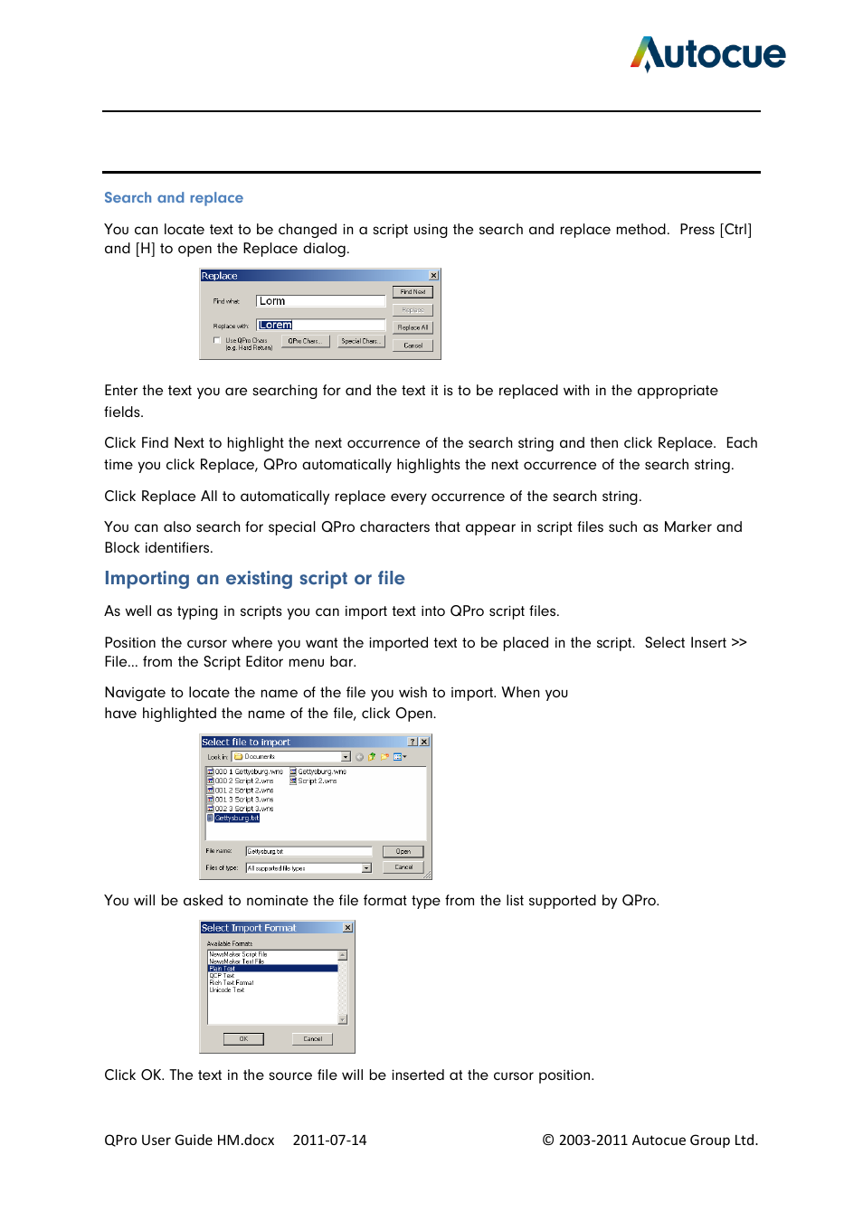 Importing an existing script or file | Autocue QPro User Guide User Manual | Page 16 / 51