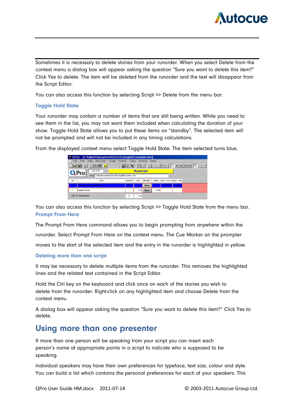 Using more than one presenter | Autocue QPro User Guide User Manual | Page 27 / 51