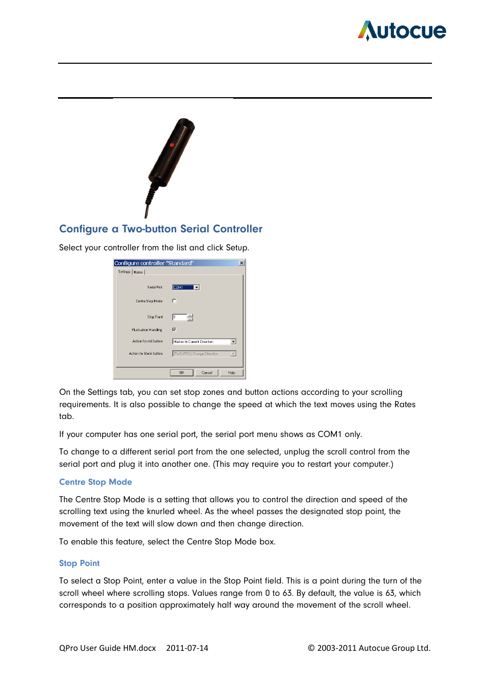 Configure a two-button serial controller | Autocue QPro User Guide User Manual | Page 36 / 51