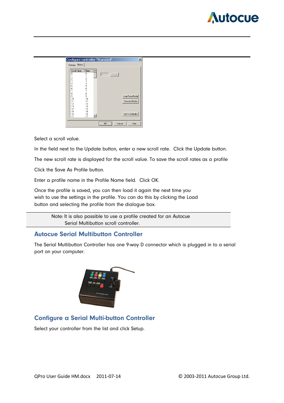 Autocue serial multibutton controller, Configure a serial multi-button controller | Autocue QPro User Guide User Manual | Page 38 / 51