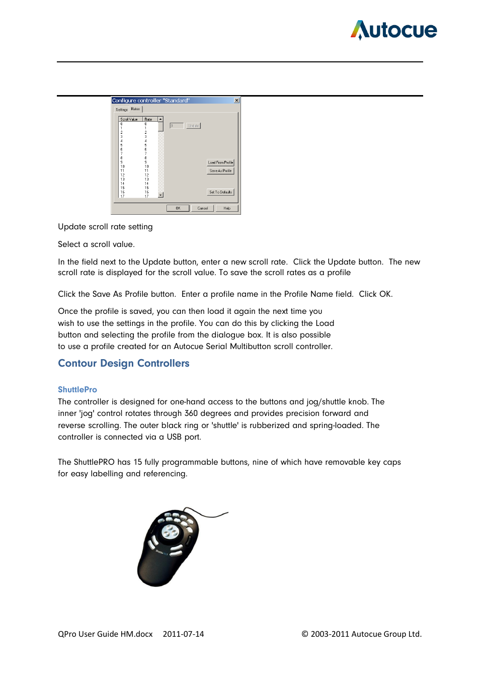 Shuttlepro, Contour design controllers | Autocue QPro User Guide User Manual | Page 41 / 51