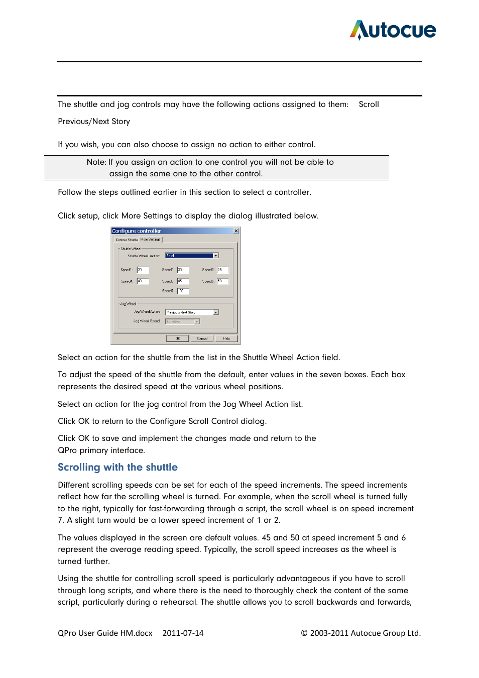 Scrolling with the shuttle | Autocue QPro User Guide User Manual | Page 43 / 51