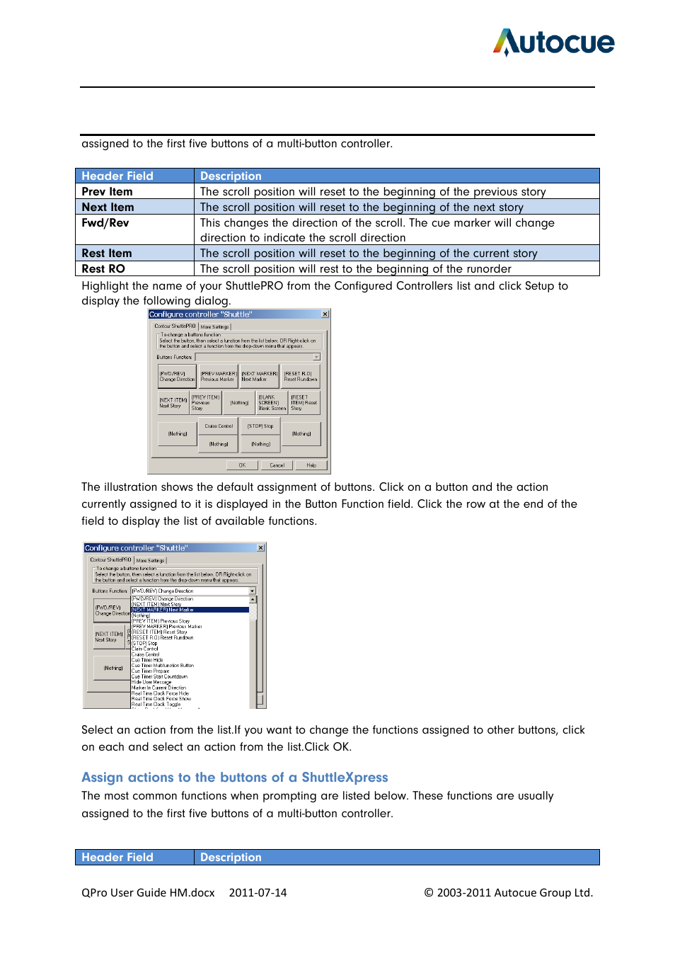 Assign actions to the buttons of a shuttlexpress | Autocue QPro User Guide User Manual | Page 45 / 51