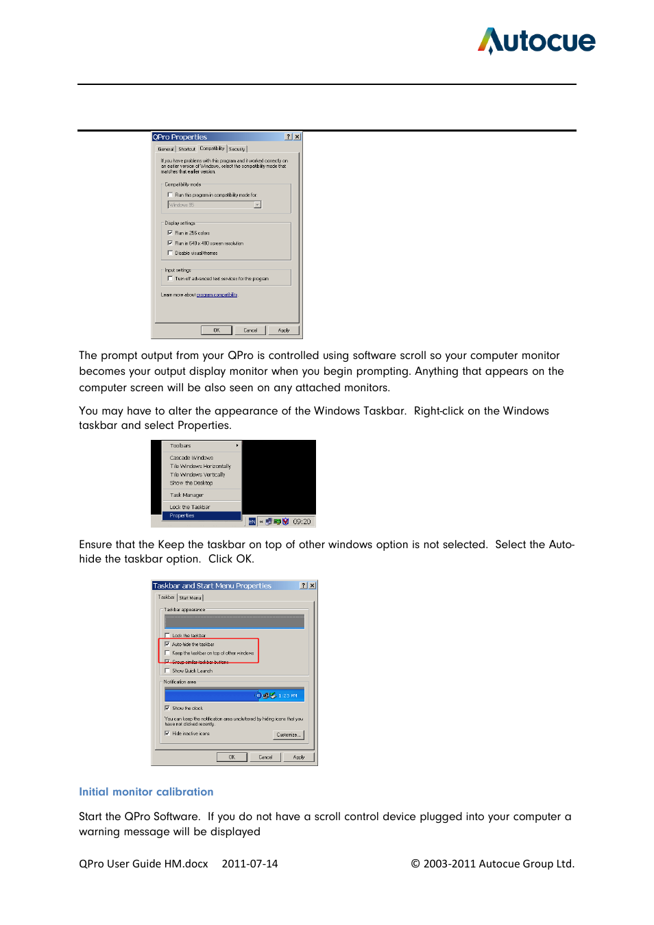 Initial monitor calibration | Autocue QPro User Guide User Manual | Page 8 / 51
