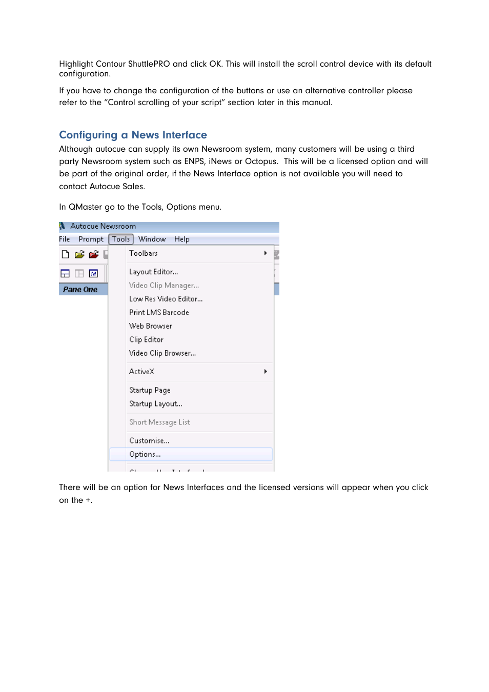 Configuring a news interface | Autocue QMaster for Complex Languages User Manual | Page 15 / 66