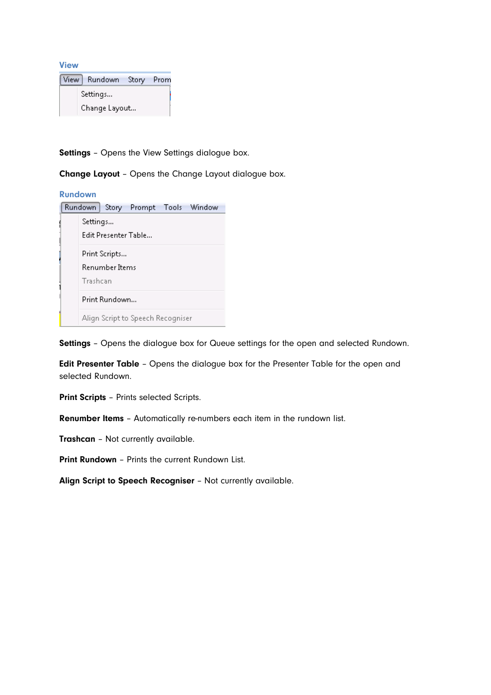View, Rundown | Autocue QMaster for Complex Languages User Manual | Page 29 / 66