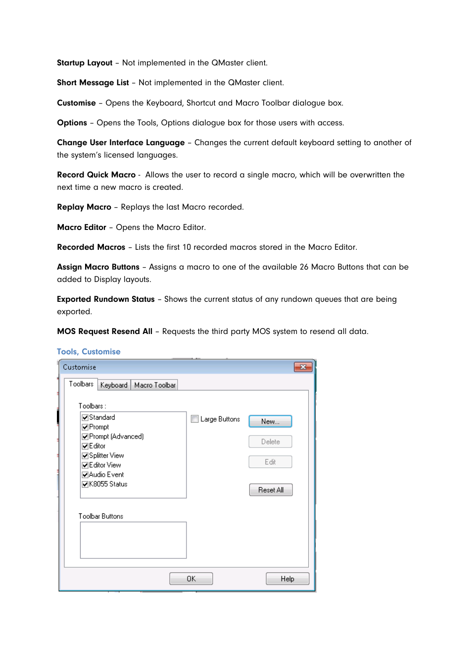 Tools, customise | Autocue QMaster for Complex Languages User Manual | Page 36 / 66