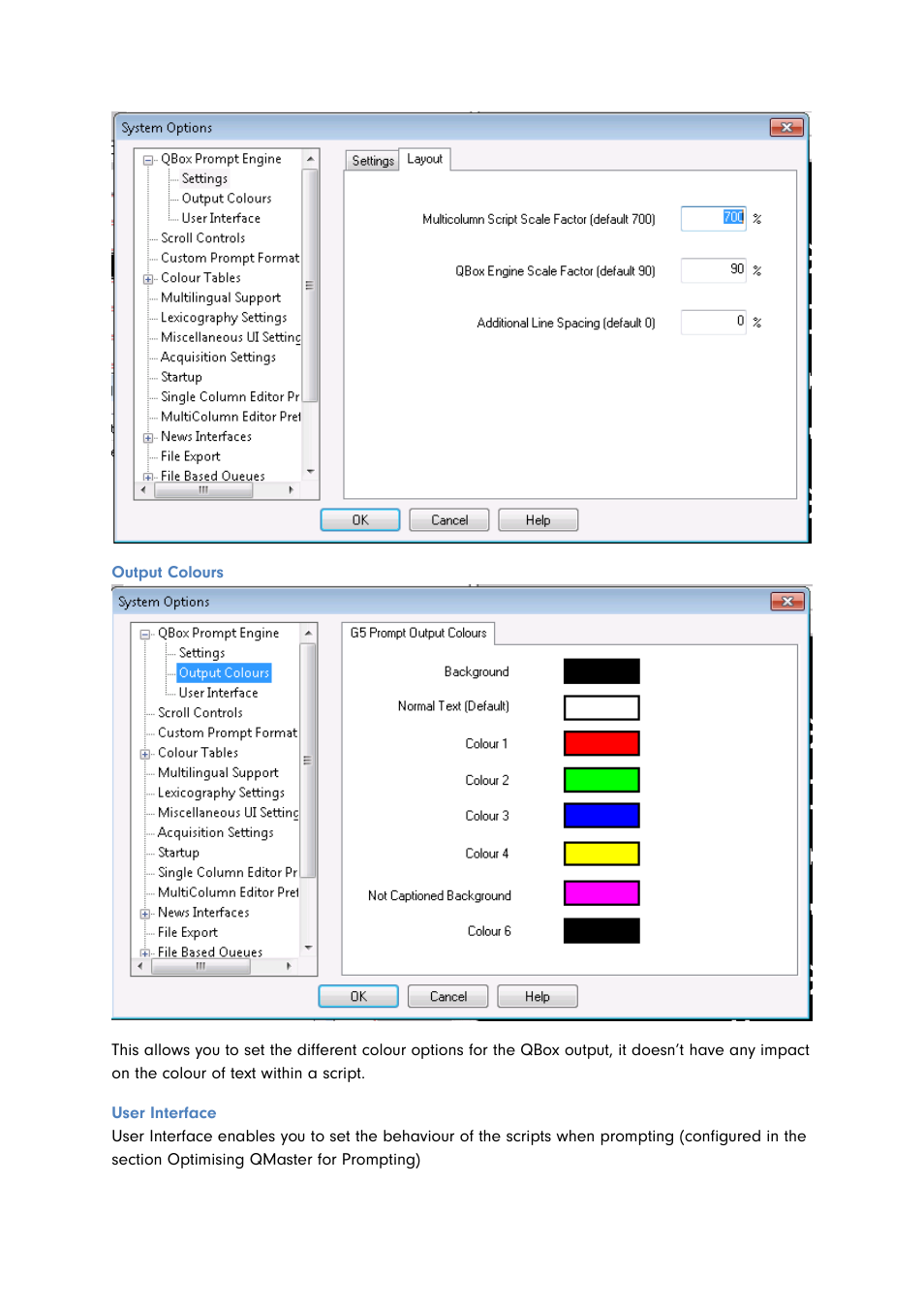 Output colours, User interface | Autocue QMaster for Complex Languages User Manual | Page 43 / 66
