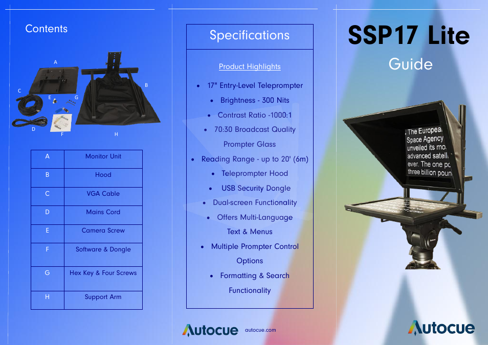 Autocue SSP17 Lite User Manual | 2 pages