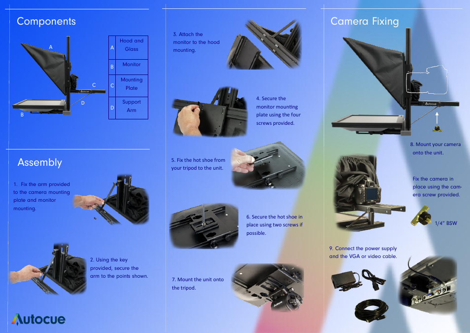 Assembly, Components, Camera fixing | Autocue SSP17 Lite User Manual | Page 2 / 2