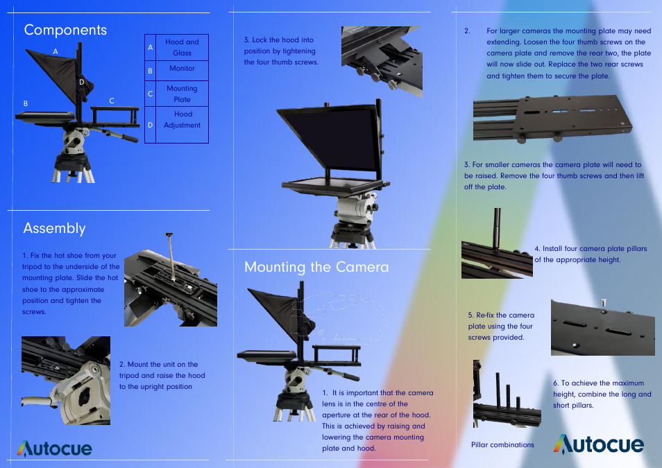 Assembly, Components, Mounting the camera | Autocue SSP10 User Guide User Manual | Page 2 / 2