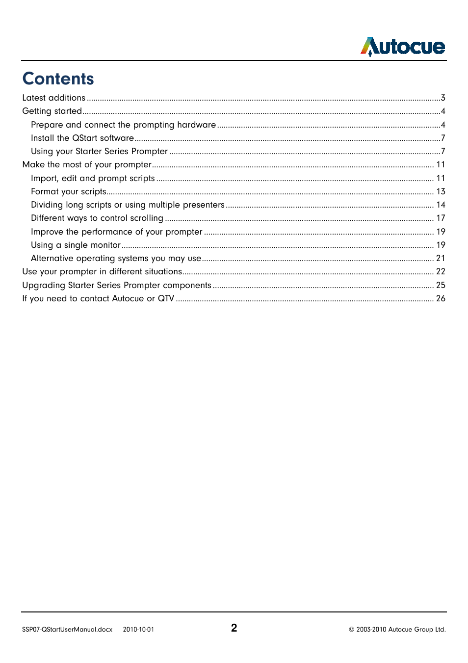 Autocue SSP07 Quick Start User Manual | Page 2 / 26