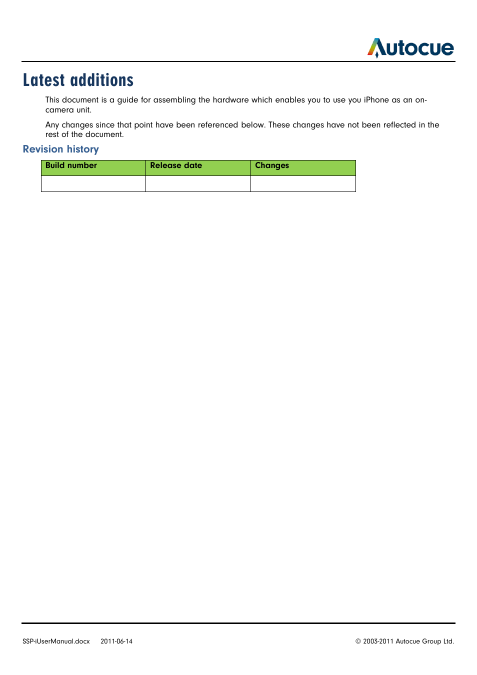 Latest additions, Revision history | Autocue SSP-i User Manual | Page 3 / 12