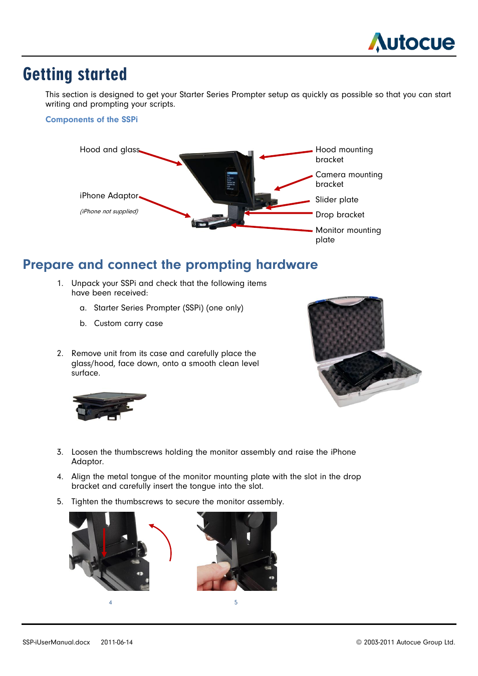 Getting started, Prepare and connect the prompting hardware | Autocue SSP-i User Manual | Page 4 / 12
