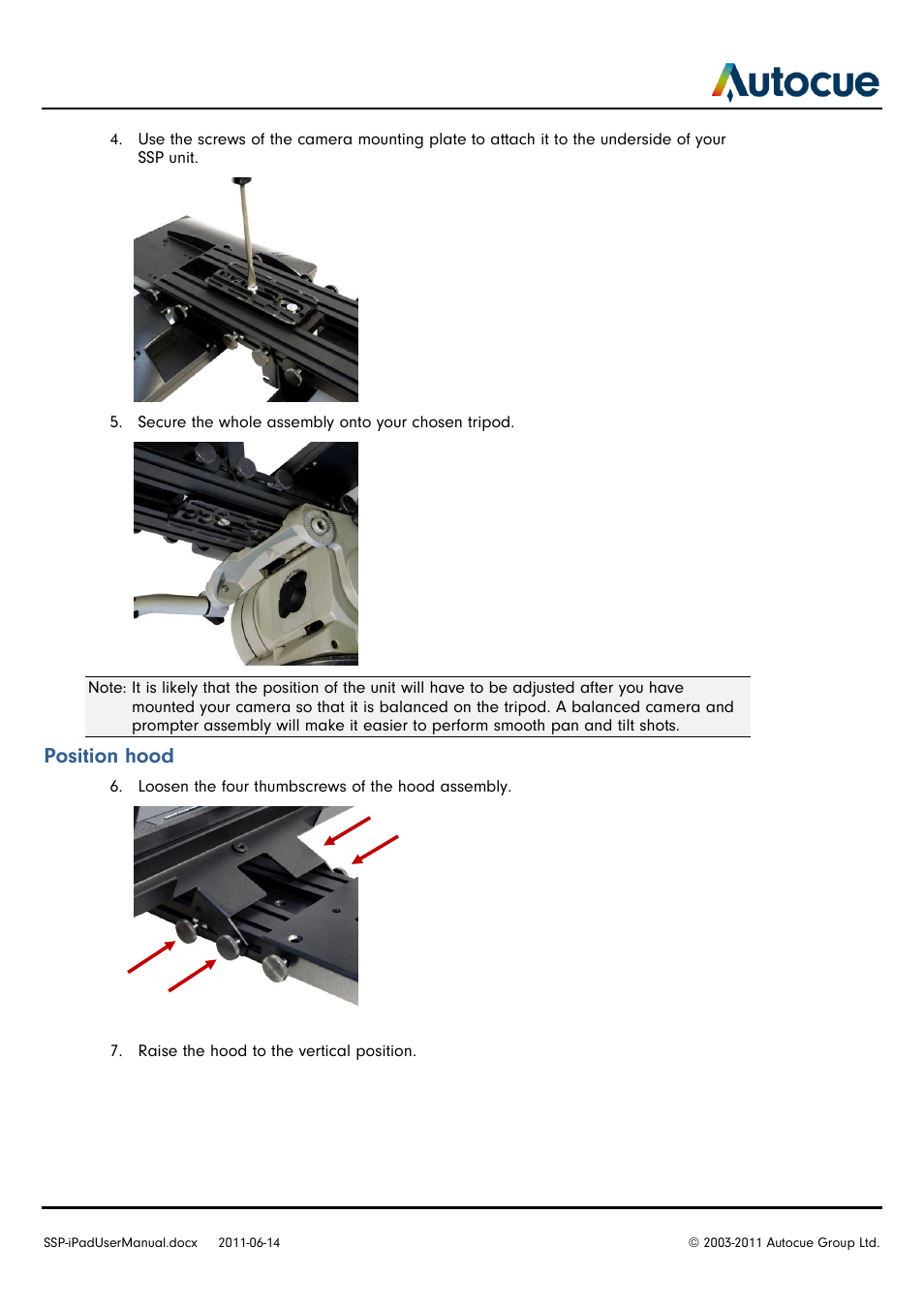 Position hood | Autocue SSP-iPad User Manual | Page 5 / 16