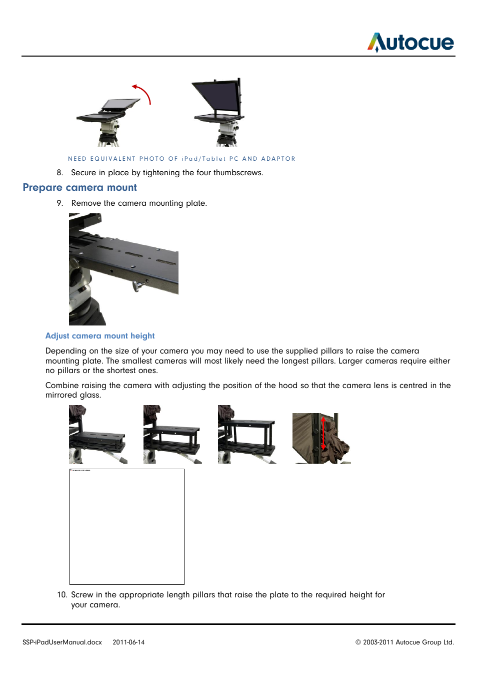 Prepare camera mount | Autocue SSP-iPad User Manual | Page 6 / 16