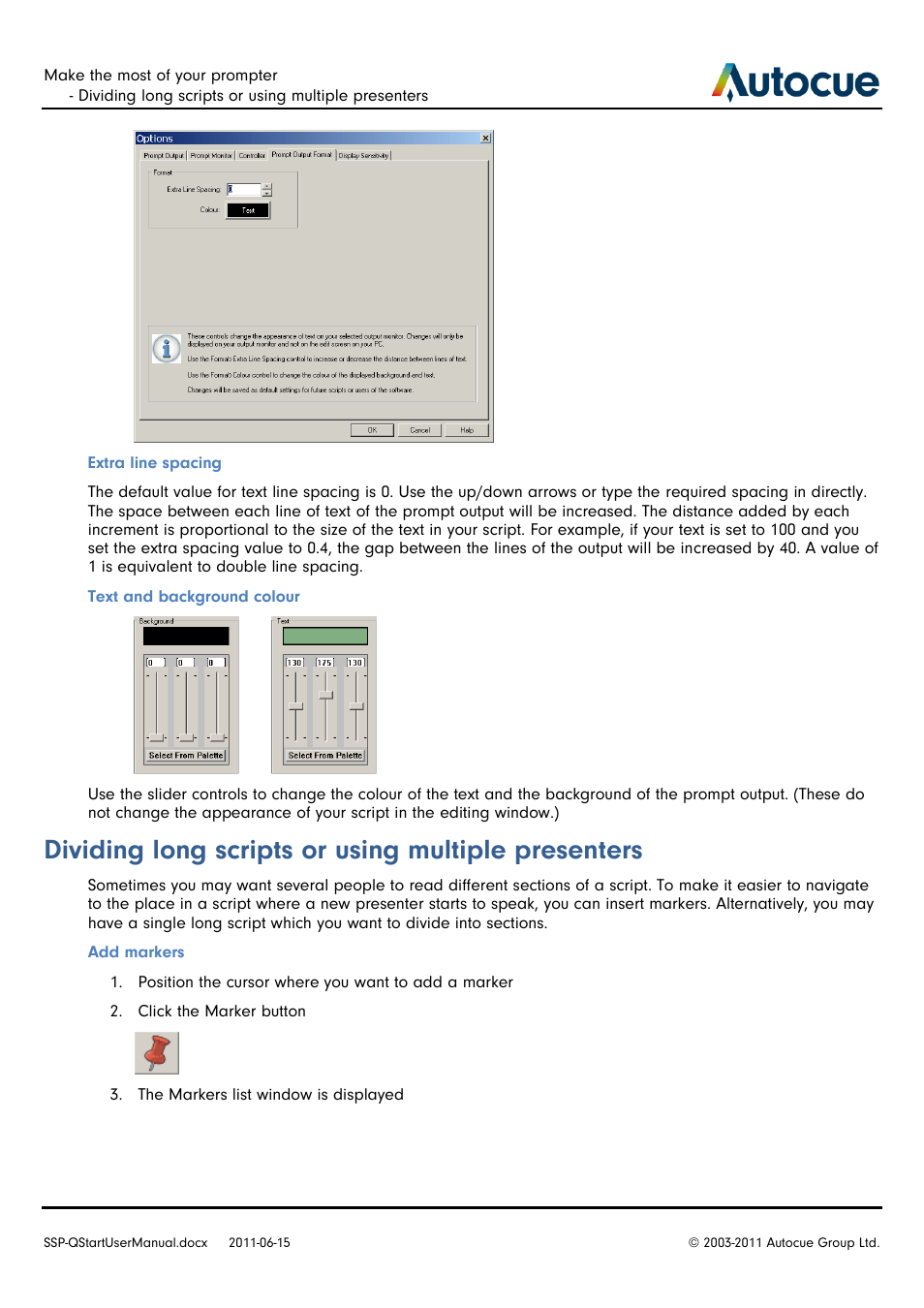 Dividing long scripts or using multiple presenters | Autocue SSP10 Quick Start User Manual | Page 16 / 34