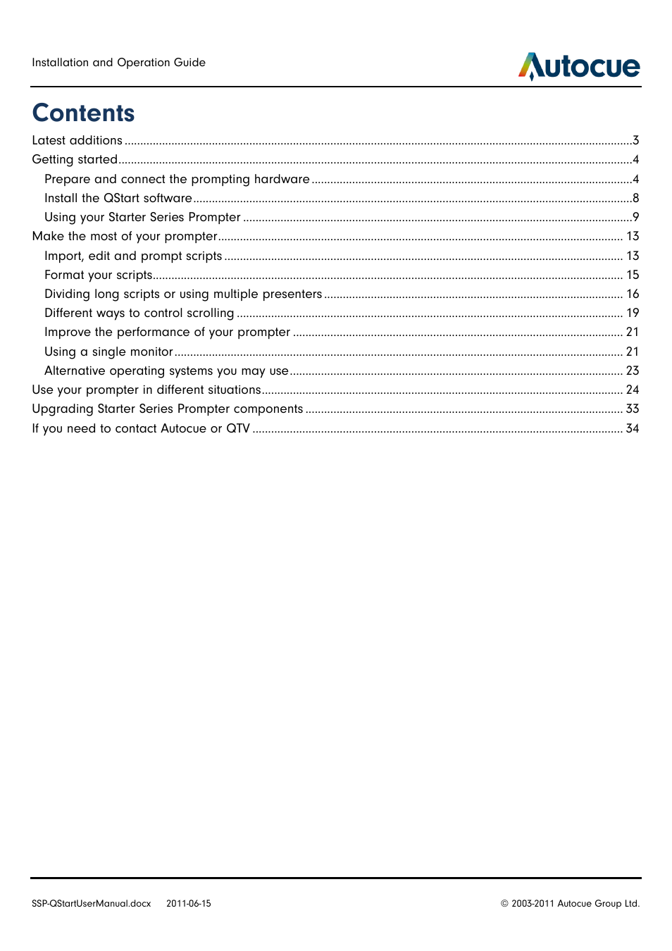 Autocue SSP10 Quick Start User Manual | Page 2 / 34