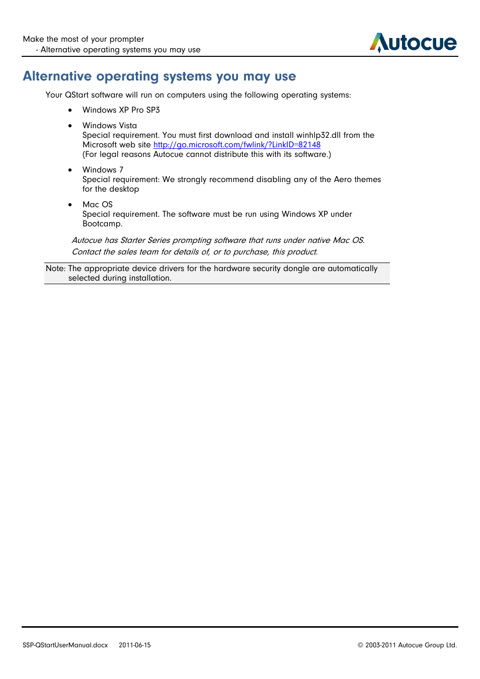 Alternative operating systems you may use | Autocue SSP10 Quick Start User Manual | Page 23 / 34