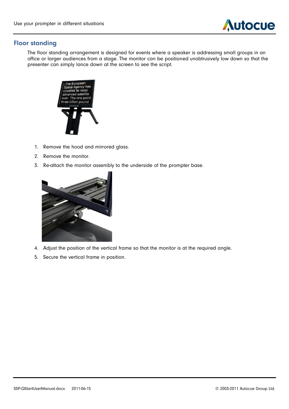 Floor standing | Autocue SSP10 Quick Start User Manual | Page 30 / 34