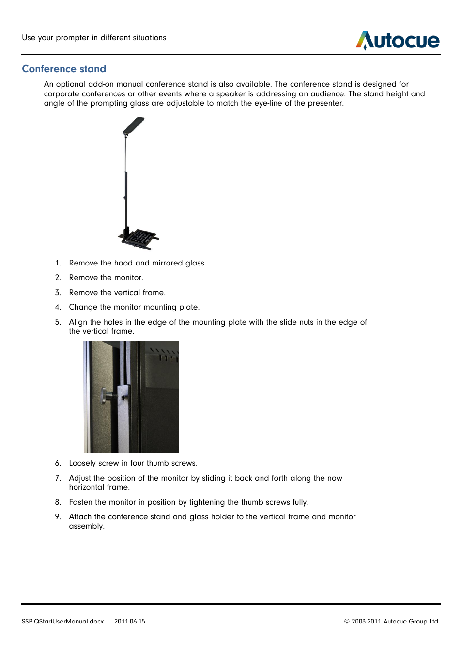 Conference stand | Autocue SSP10 Quick Start User Manual | Page 31 / 34