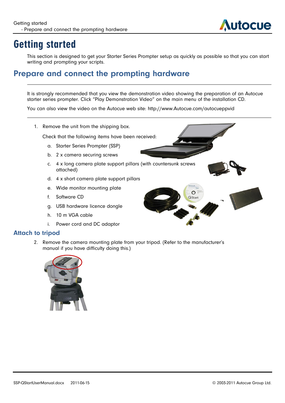 Getting started, Prepare and connect the prompting hardware | Autocue SSP10 Quick Start User Manual | Page 4 / 34