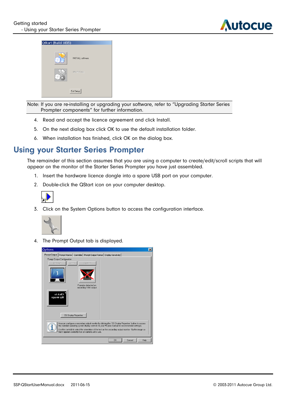 Using your starter series prompter | Autocue SSP10 Quick Start User Manual | Page 9 / 34