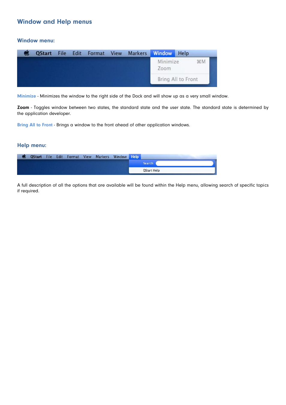 Window and help menus | Autocue QStart MAC Version 1.0 (35) User Manual | Page 11 / 18