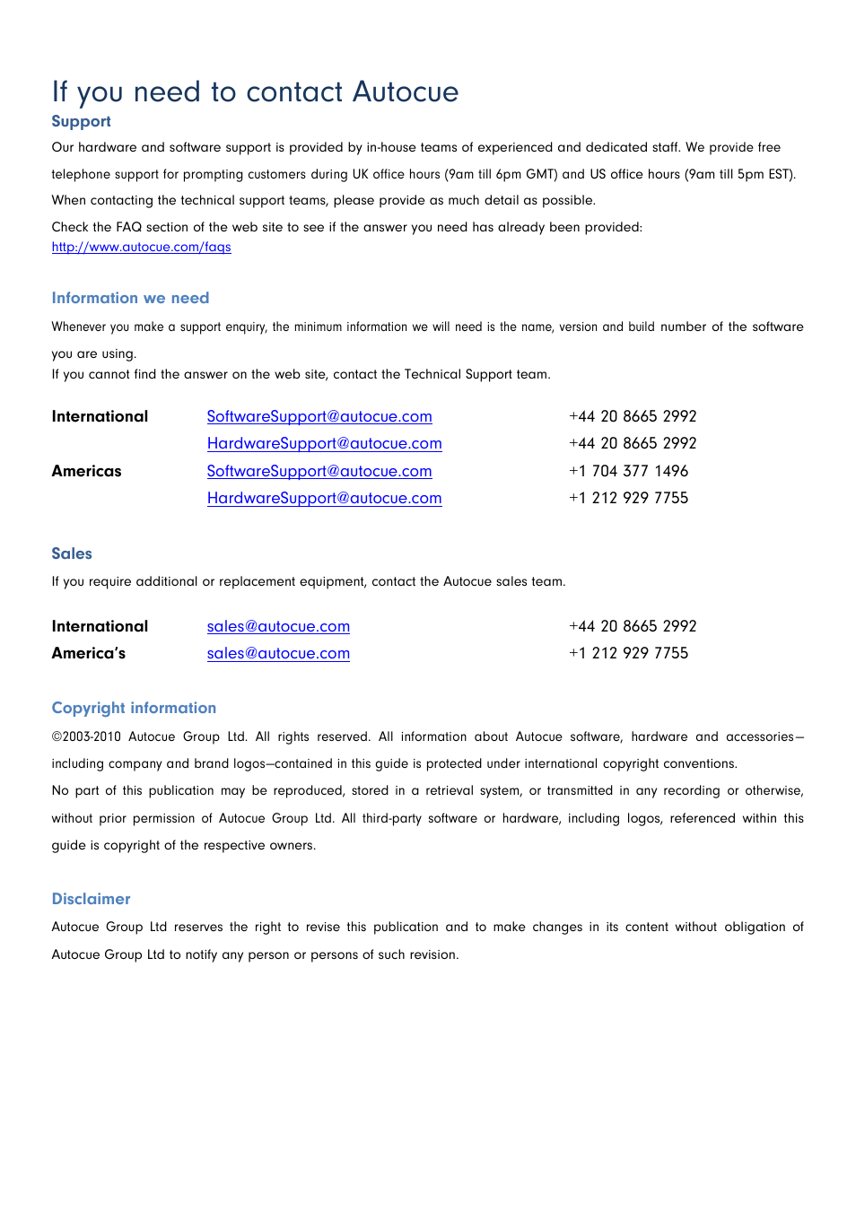 If you need to contact autocue | Autocue QStart MAC Version 1.0 (35) User Manual | Page 18 / 18