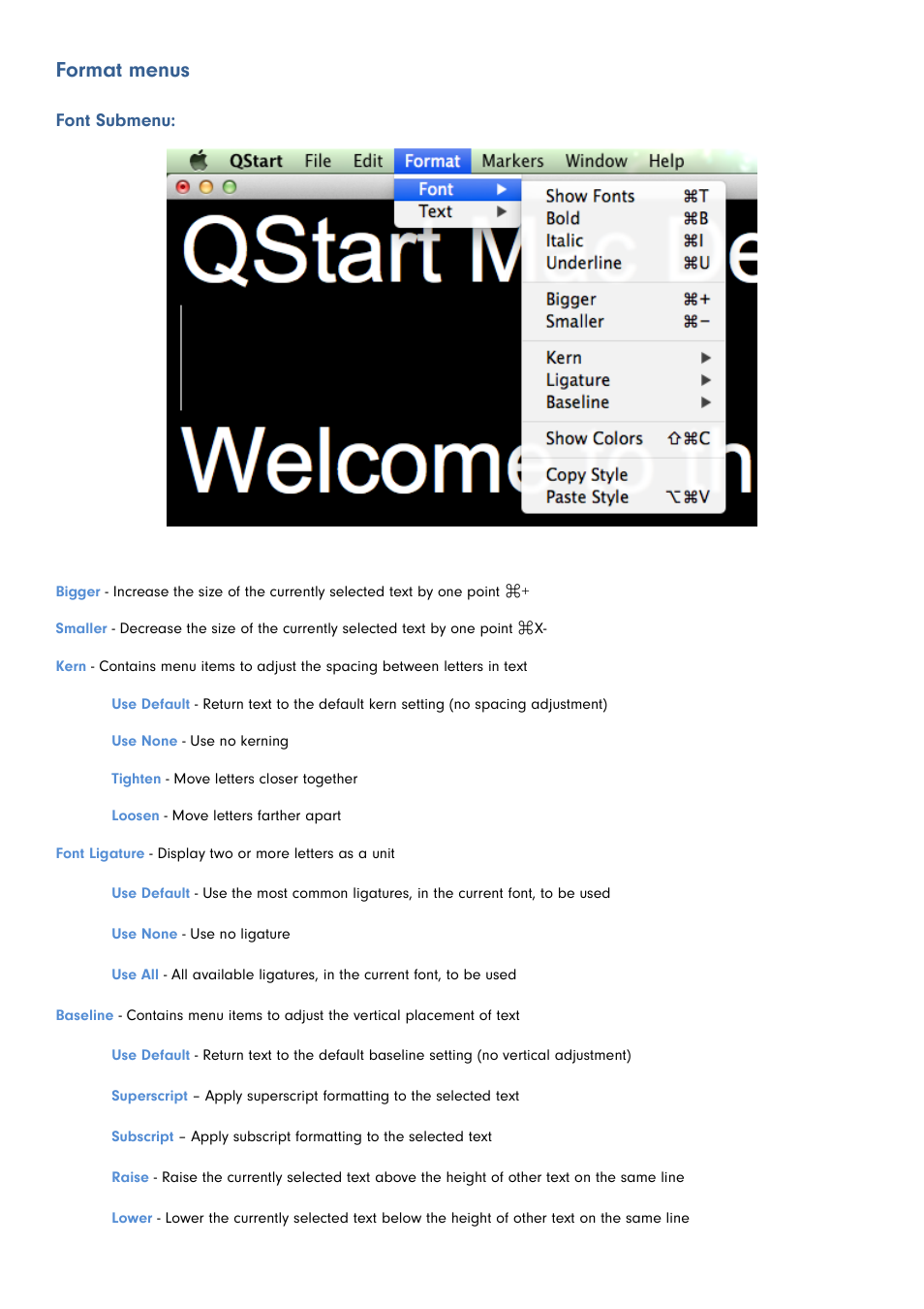 Format menus | Autocue QStart MAC Version 1.1 (46) User Manual | Page 9 / 21