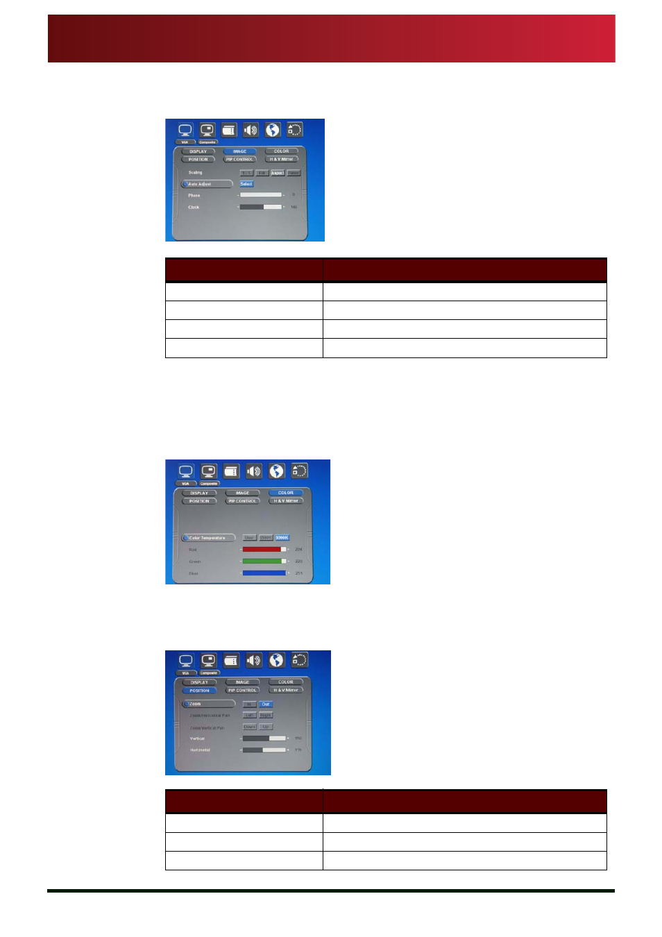 Image settings, Color settings, Image position | Autocue MSP08 Master Series Prompter User Manual | Page 23 / 31