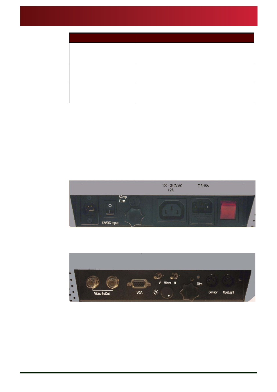 Video and power inputs, Power, Video | Autocue MSP17 Master Series Prompter User Manual | Page 23 / 34