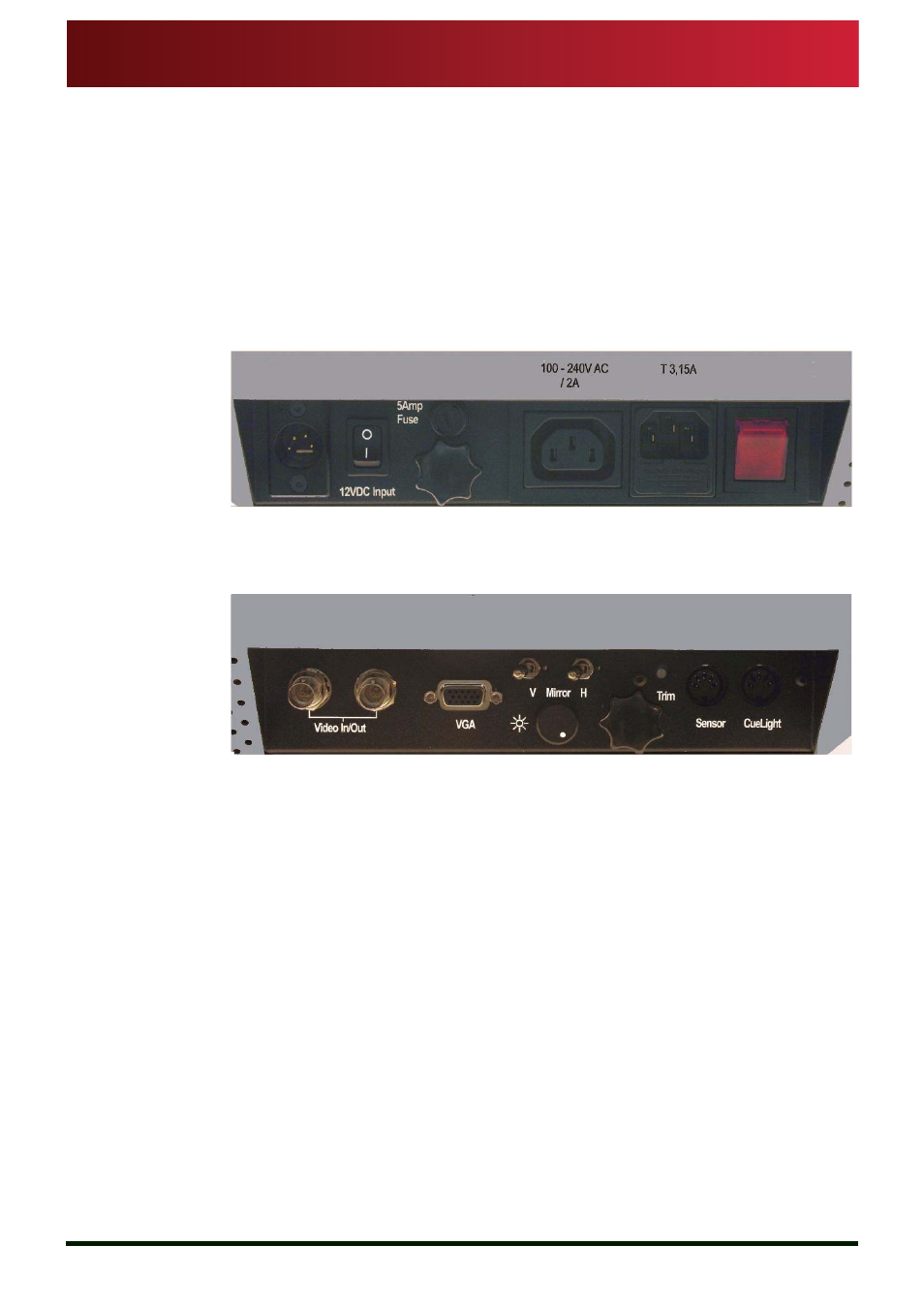 Video and power inputs, Power, Video | Autocue MSP20 Master Series Prompter User Manual | Page 23 / 34
