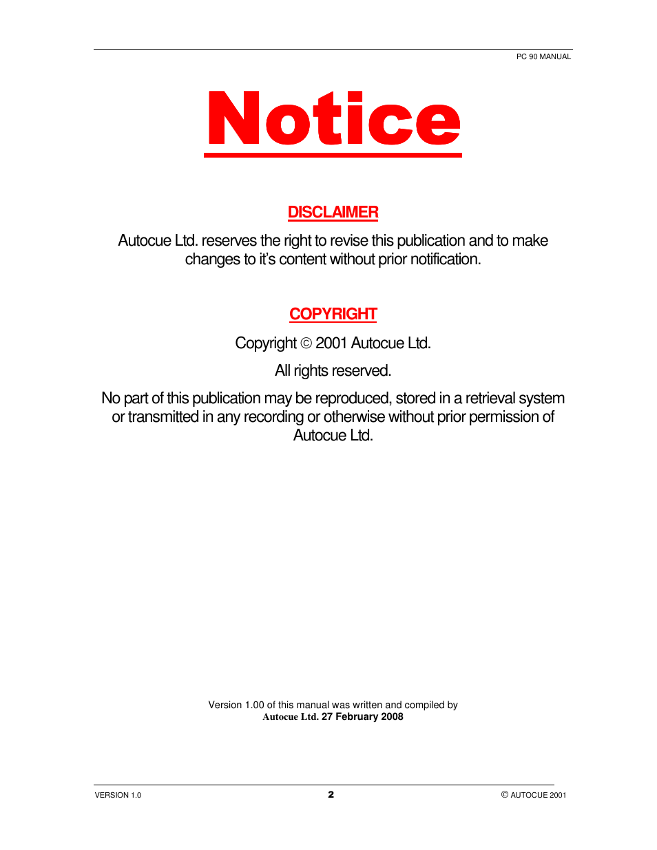 Notice | Autocue PC 90 User Manual | Page 2 / 13